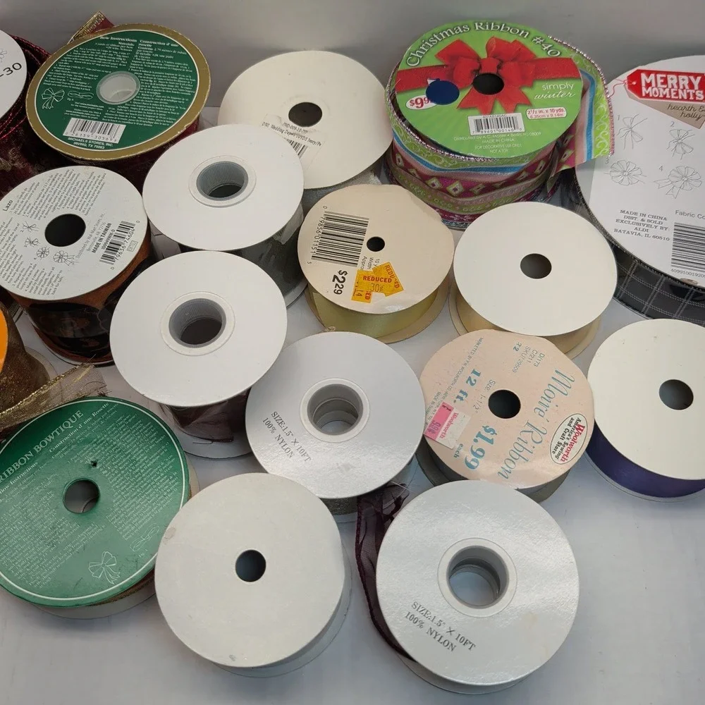 Mixed Lot Decorative Ribbon Spools Christmas Halloween Satin Wired Craft 18pc